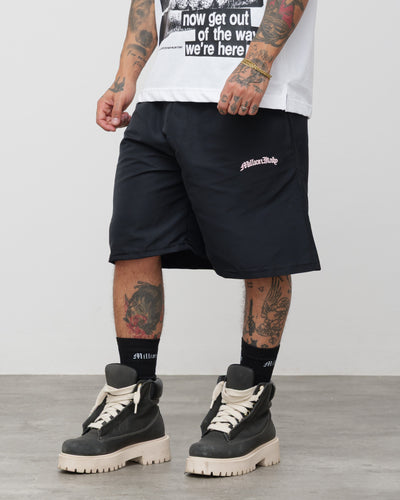 Shorts Tech Nero - Logo Rosa