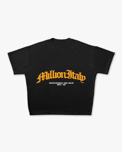 Schwarzes T-Shirt mit gelbem Arch-Logo